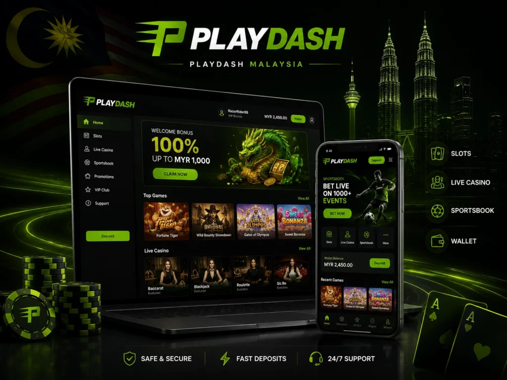 PlayDash casino platform with slots, live casino and sportsbook