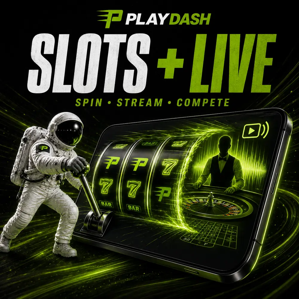 PlayDash Slots and Live Casino tabs in one mobile interface