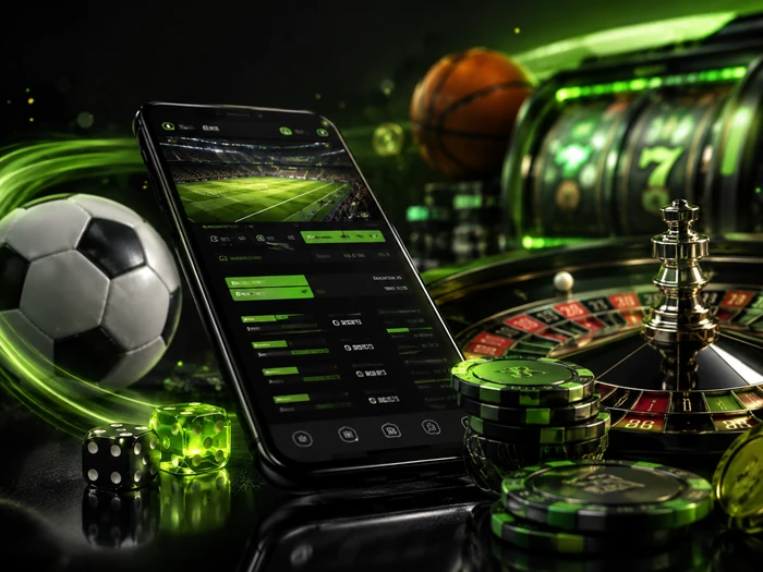 Баннер Playdash с футболистом, рулеткой и подарком — ставки на спорт и казино